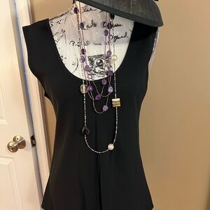 $195 Theory Women's Scoop-Neck Sleeveless  Draped Cowl- Black L